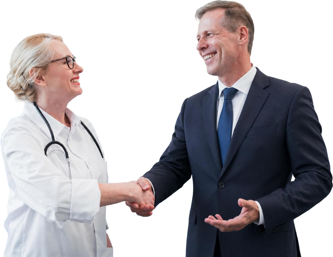 Healthcare consultant shaking hands with a physician